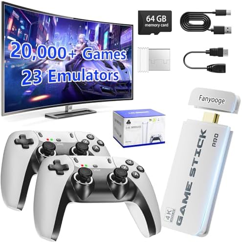 2026 New Retro Gaming Console, Retro Gaming Stick with 20,000+ Classic Game and 23 Game Emulators, Plug & Play 4K HDMI Output Game Console Stick with Dual 2.4G Controllers (64GB) for Christmas gifts