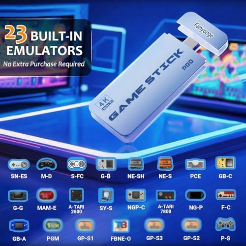 2026 New Retro Gaming Console, Retro Gaming Stick with 20,000+ Classic Game and 23 Game Emulators, Plug & Play 4K HDMI Output Game Console Stick with Dual 2.4G Controllers (64GB) for Christmas gifts - Image 2