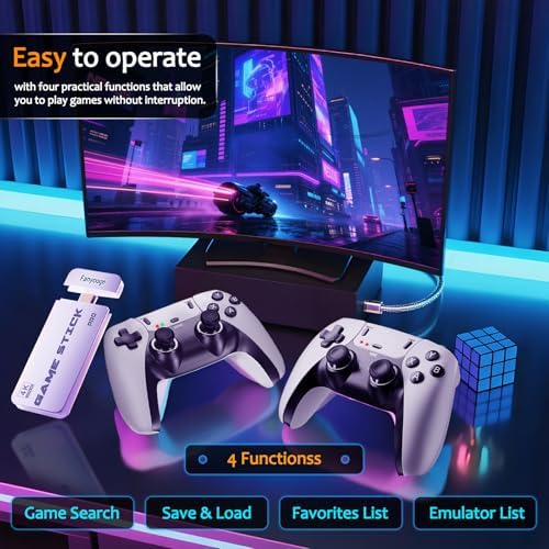 2026 New Retro Gaming Console, Retro Gaming Stick with 20,000+ Classic Game and 23 Game Emulators, Plug & Play 4K HDMI Output Game Console Stick with Dual 2.4G Controllers (64GB) for Christmas gifts - Image 5