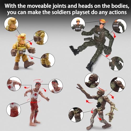 Army Men Action Figures Playset, 30 PCS Soldiers Zombies Monsters Action Figures with Weapons Gear Equipment Accessories - 4 Inches Military Toy for Boys Ages 6 7 8 9 10 11 12 Years Old - Image 4
