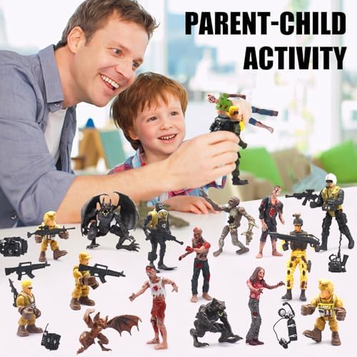 Army Men Action Figures Playset, 30 PCS Soldiers Zombies Monsters Action Figures with Weapons Gear Equipment Accessories - 4 Inches Military Toy for Boys Ages 6 7 8 9 10 11 12 Years Old - Image 7