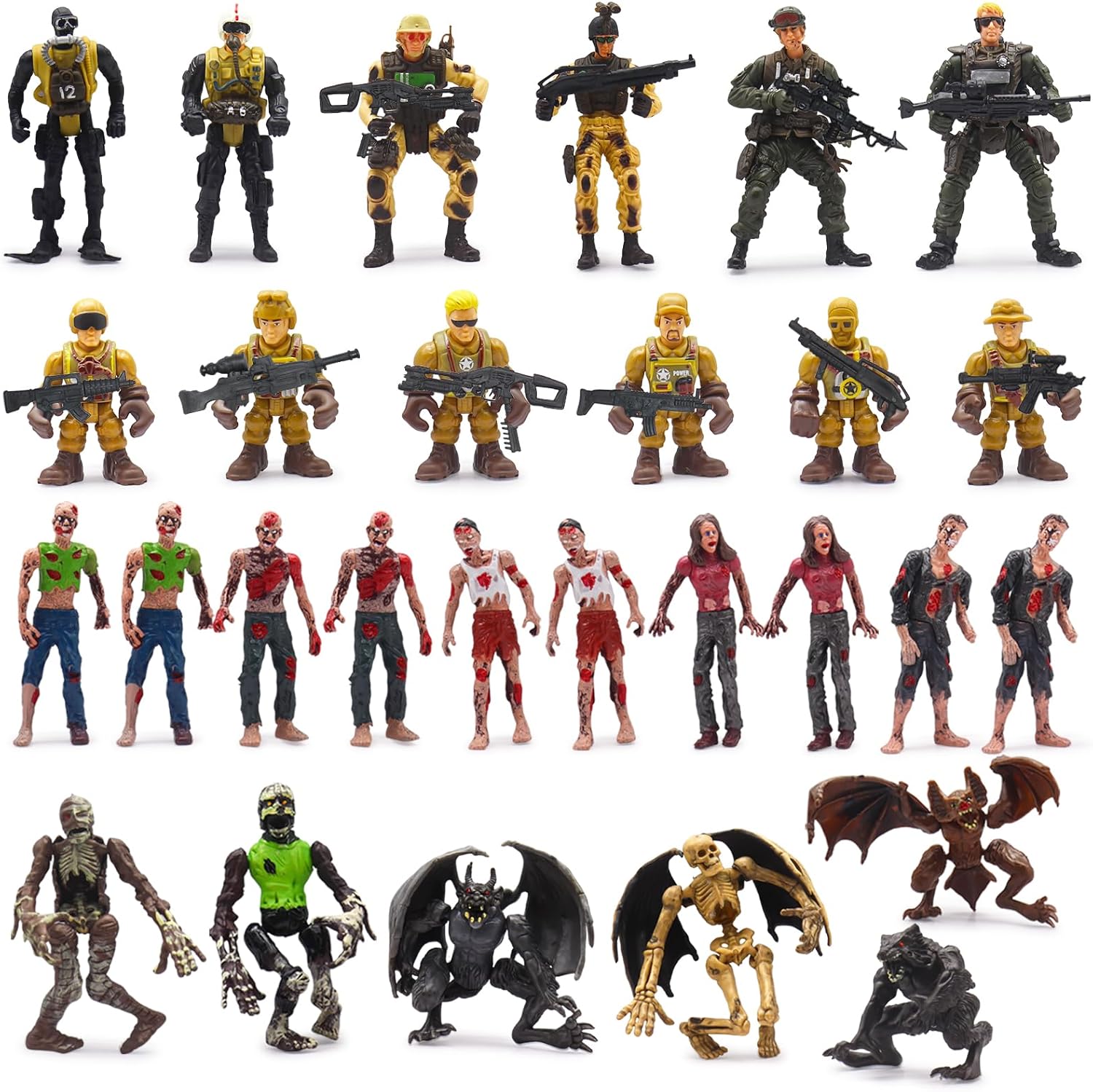 Army Men Action Figures Playset, 30 PCS Soldiers Zombies Monsters Action Figures with Weapons Gear Equipment Accessories - 4 Inches Military Toy for Boys Ages 6 7 8 9 10 11 12 Years Old - Image 9